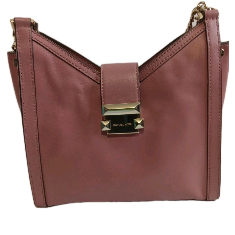 Michael Kors Leather Whitney Shoulder Bag Gold Chain Strap Top Buckle Accent